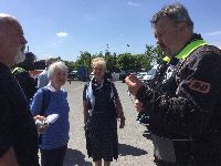 Chatting up bikers at the Ace Caf                